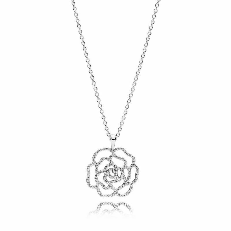 Pandora Shimmering Rose Pendant Necklace - Sterling Silver/Cubic Zirconia - Canada | TG4176KR